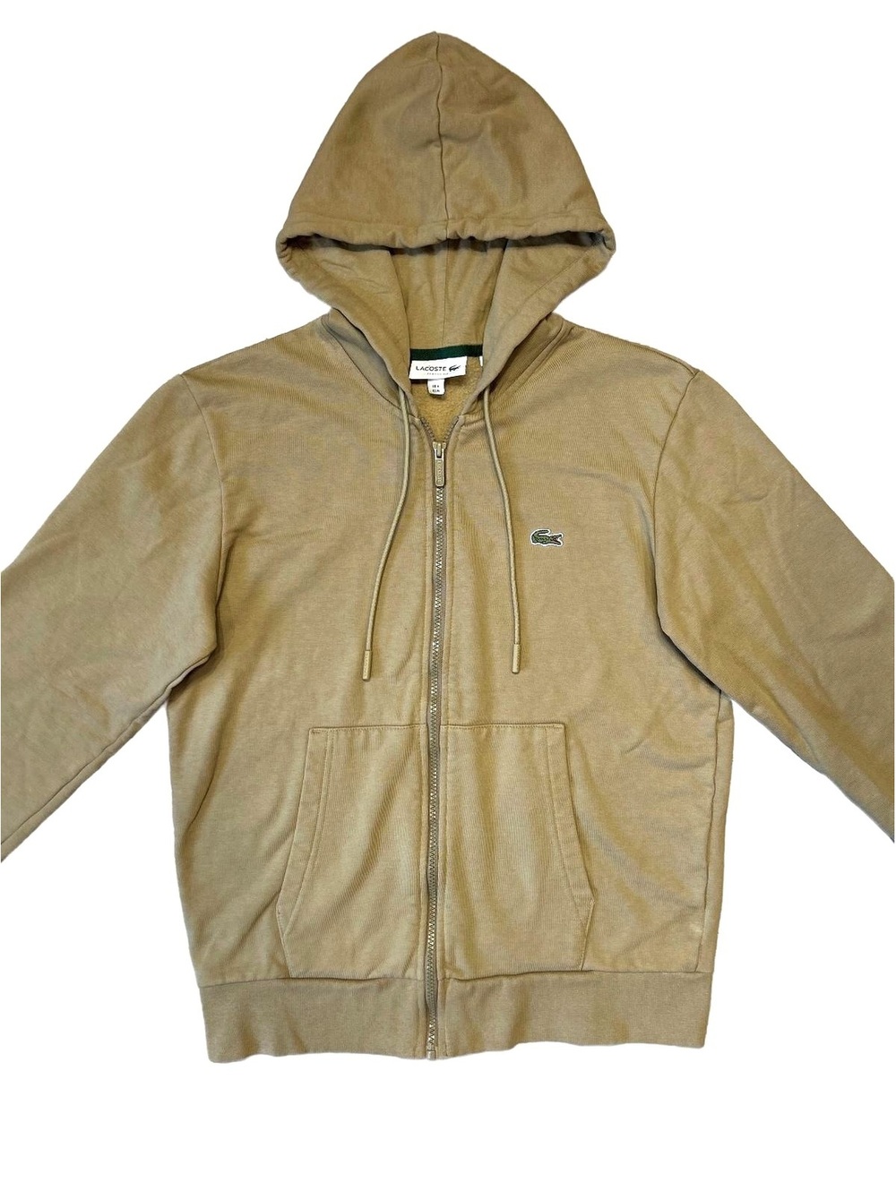 Lacoste Classic Fit Full Zip Hoodie Men s Medium Tan Khaki Cotton Fleece